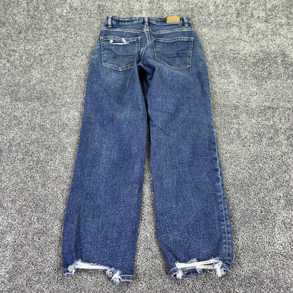 American Eagle Jeans Womens 0 Short Blue Curvy Straight Fringe Denim Casual